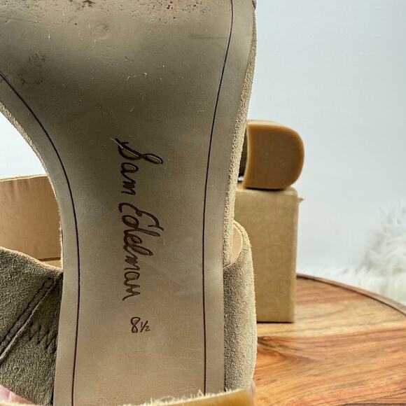 Sam Edelman Delaney Beige Suede Leather Women's US 8.5 Block Heel Mules - Picture 13 of 14